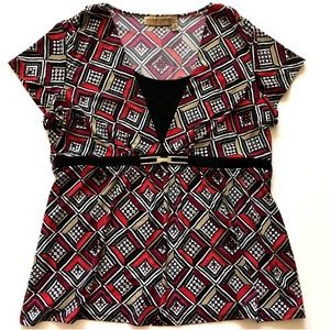 Red & Black Notations Stretch Blouse